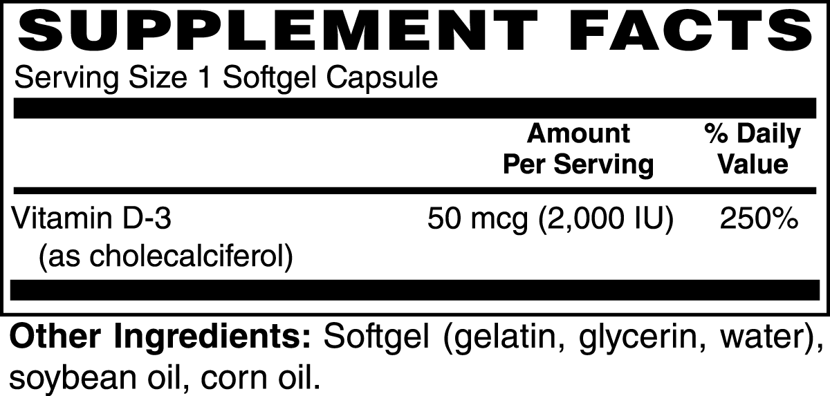 Vitamin D3 - 2,000 IU | 100 Softgels